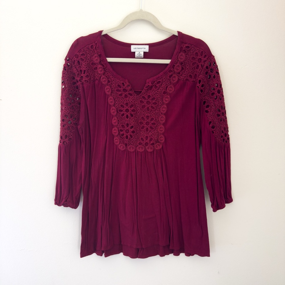 Liz Claiborne Deep Red Crochet Blouse